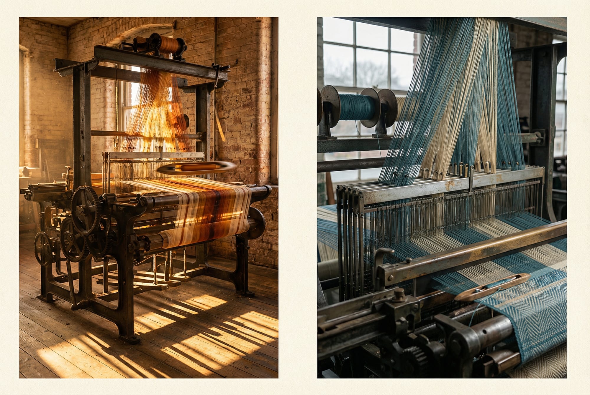 Mechanical loom weaving multiple threads into fabric