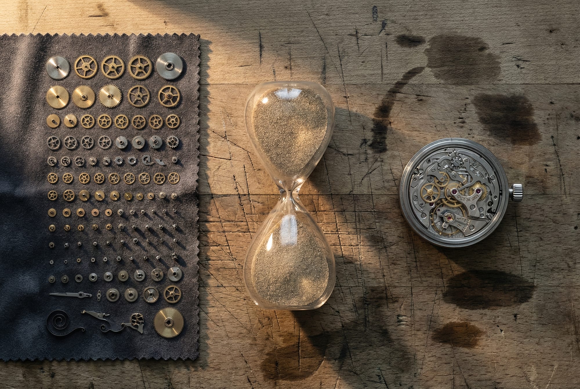 Watchmaker bench with gears