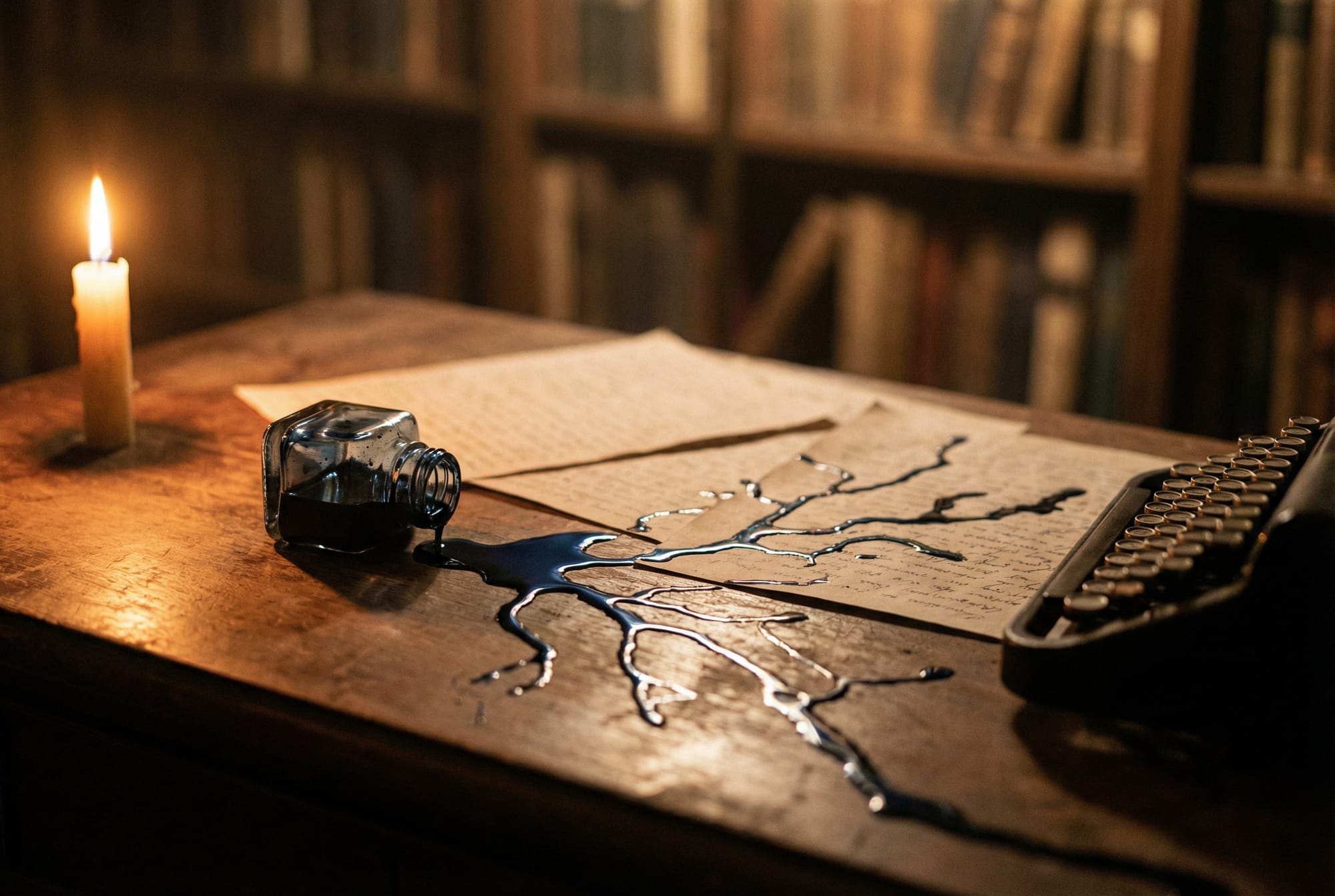 Spilled ink on manuscript