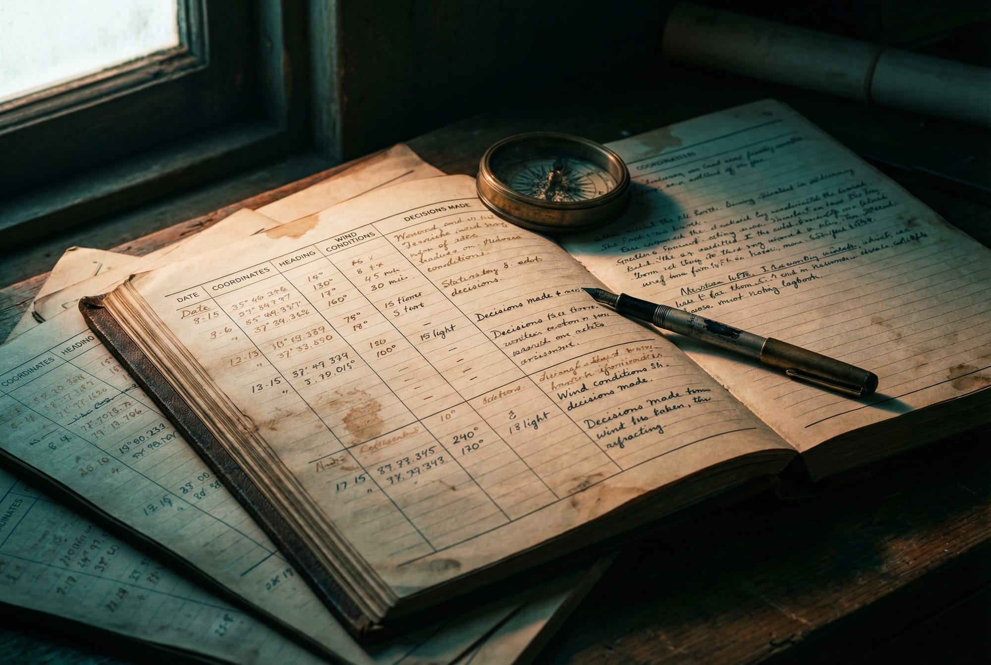 Ship logbook with navigation entries